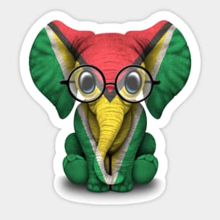 Baby Elephant with Glasses and Guyanese Flag Sticker